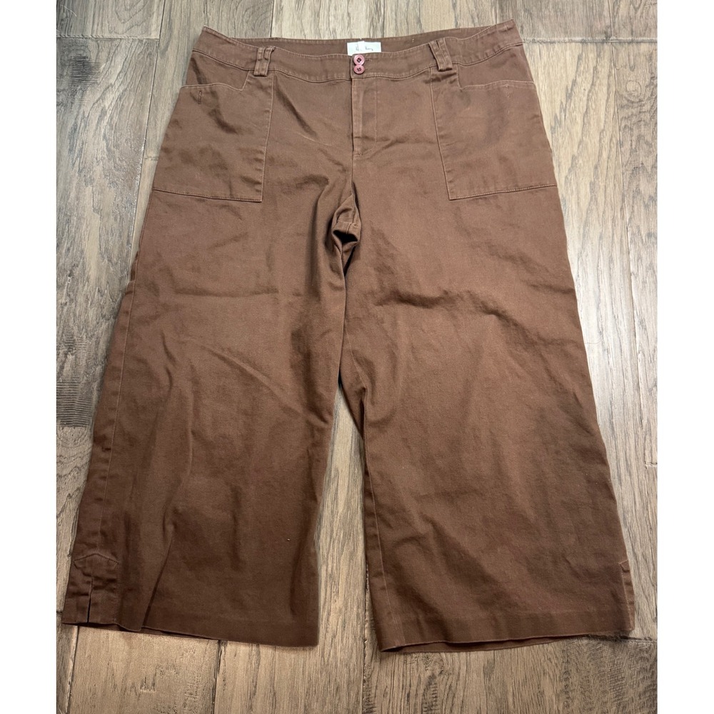 Vintage Neiman Marcus Exclusive Womens Brown Wide Leg Crop Pants XL Cotton Blend